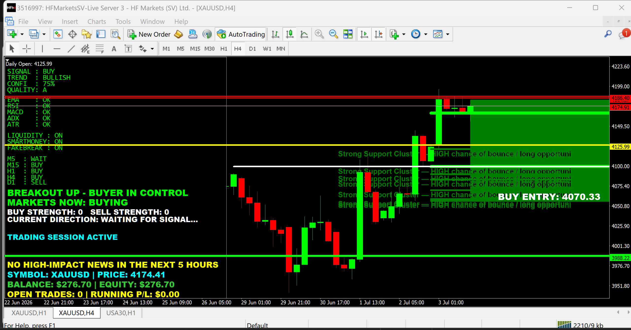 https://www.mql5.com/en/market/product/141931?source=Site+Profile+Seller
Tired of indicators that repaint, lag, or give random signals that disappear when you need them most?
This is not another “arrow indicator.”
This is a multi-layer confluence trading system built around structured market logic — designed to help traders identify high-probability entries with confidence and discipline.
🔍 WHAT MAKES THIS SYSTEM DIFFERENT
Most indicators scan the entire market and react late.
This system works differently:
👉 It starts from a MASTER SIGNAL ENGINE (Joint Daily Module)
👉 Then activates all confirmation layers instantly
👉 Only trades when multiple conditions agree in the same zone
This means:
No scattered signals
No emotional entries
No guessing
No repaint confusion
🧠 CORE ENGINE ARCHITECTURE
This system is built like institutional logic:
📊 Joint Daily / Weekly Market Structure Engine (MASTER TRIGGER)
💧 Liquidity Detection Module
🏦 Smart Money Concepts (BOS, Order Blocks, Zones)
⚡ Fake Breakout Filter
📈 EMA + Trend Confirmation System
📉 RSI / MACD / Momentum Filters
🕒 Multi-Timeframe Agreement (MTF Confirmation)
🎯 Confidence Scoring Engine (Dynamic, not fixed)
🎯 HOW SIGNALS ARE GENERATED
A signal is ONLY produced when:
✔ Market structure agrees
✔ Liquidity confirms direction
✔ Smart money supports move
✔ Trend direction aligns
✔ Fake breakouts are filtered out
✔ Confidence score reaches threshold
If even one major module disagrees — NO TRADE.
⚡ KEY ADVANTAGE
Unlike normal indicators:
❌ No random arrows
❌ No repaint tricks
❌ No emotional entries
❌ No overfitting signals
✔ Clean sniper entries
✔ Zone-based precision
✔ Fast reaction system
✔ Institutional-style confirmation logic
📊 FOR SERIOUS TRADERS ONLY
This system is designed for traders who want:
Scalping precision
Intraday sniper entries
Clean confirmation-based signals
Structured risk decisions
Not for gamblers chasing random signals.
🔐 WHY THIS SYSTEM IS POWERFUL
Because it does NOT rely on a single indicator.
It uses a multi-layer voting system, where every engine must agree before a trade is allowed.
This creates:
👉 Higher accuracy entries
👉 Lower false signals
👉 Stronger confidence levels
👉 More disciplined trading decisions
📌 FINAL NOTE
This is not a “holy grail.”
But it is a structured trading system built to remove emotional decision-making and improve entry timing using confluence logic.
If you understand market structure, you will immediately see the value in how this system behaves.
