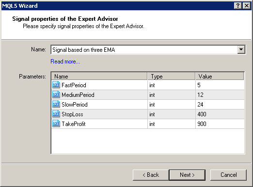 Figure 2. Choose "Signals based on three EMA" in MQL5 Wizard