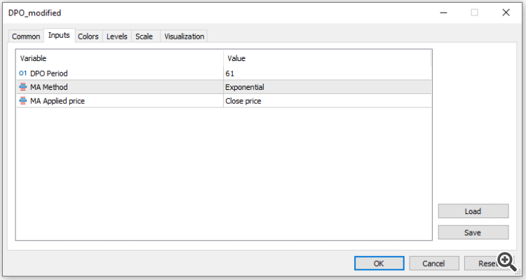 Menu de configuração modificado do DPO