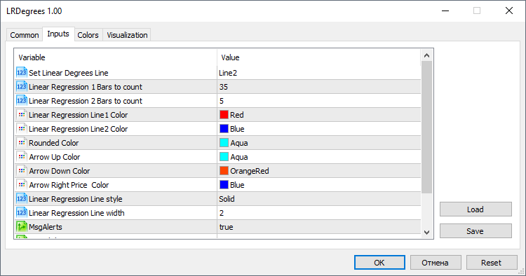 LRDegrees MT5: Settings
