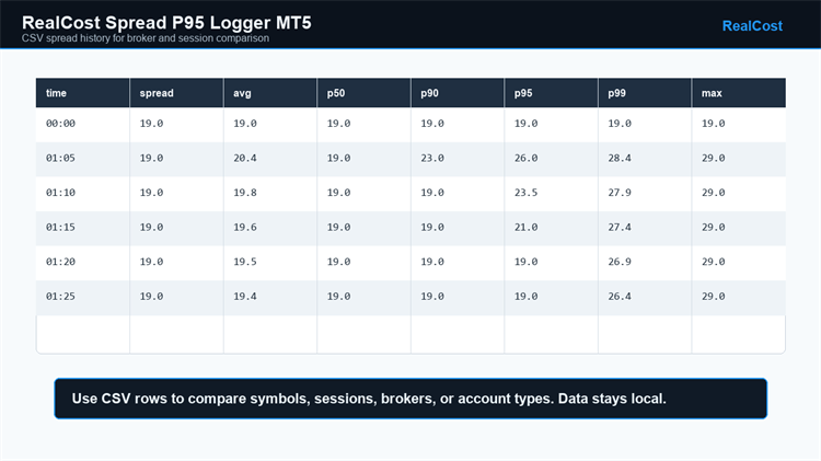 RealCost Spread P95 Logger CSV export example