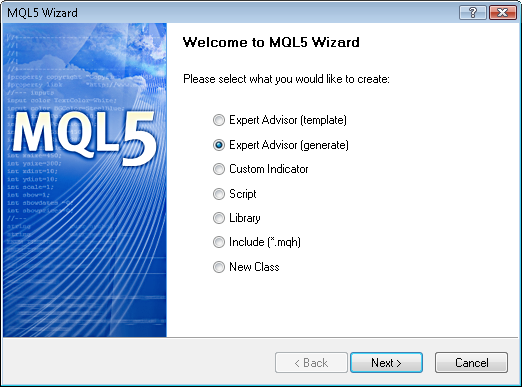 Fig. 4. Creating Expert Advisor using MQL5 Wizard Fig. 4. Creating Expert Advisor using MQL5 Wizard