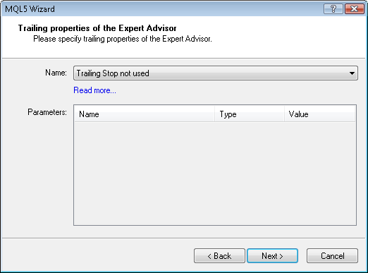 Fig. 9. Trailing properties of the Expert Advisor Fig. 9. Trailing properties of the Expert Advisor