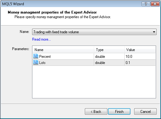 Fig. 10. Money management properties of the Expert Advisor Fig. 10. Money management properties of the Expert Advisor