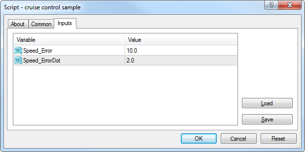 Input parameters Input parameters