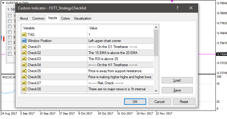 Strategy Checklist Settings Strategy Checklist Settings