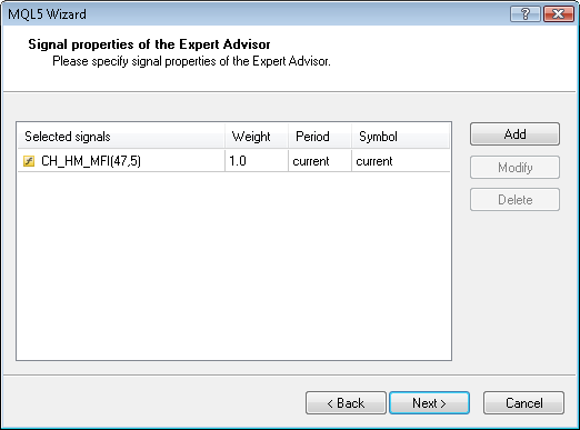 Fig. 8. Propriedades de sinais do Expert Advisor Fig. 8. Propriedades de sinais do Expert Advisor