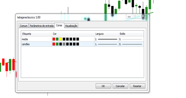 Tela de configuração cores Tela de configuração cores