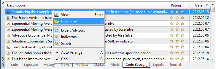 Abb. 1. Herunterladen von CodeBase-Programmen mittels MetaTrader 5 Terminal Abb. 1. Herunterladen von CodeBase-Programmen mittels MetaTrader 5 Terminal