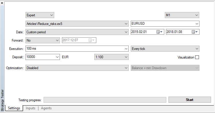 Reduce_risks Tester Settings Reduce_risks Tester Settings