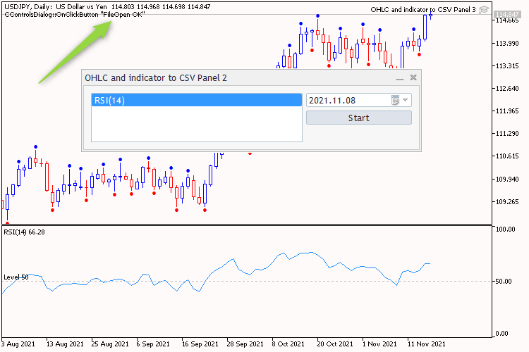 OHLC and indicators to CSV Panel 3 OHLC and indicators to CSV Panel 3