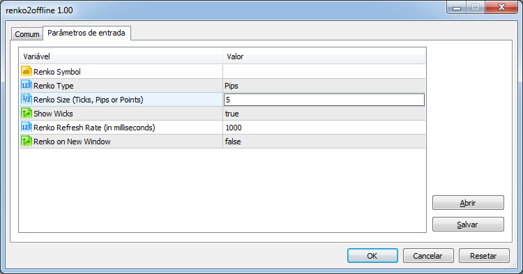 Renko 2.0 Offline: parameters Renko 2.0 Offline: parameters