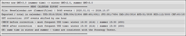 Script self-check: same USD event time in winter and in summer after the DST correction