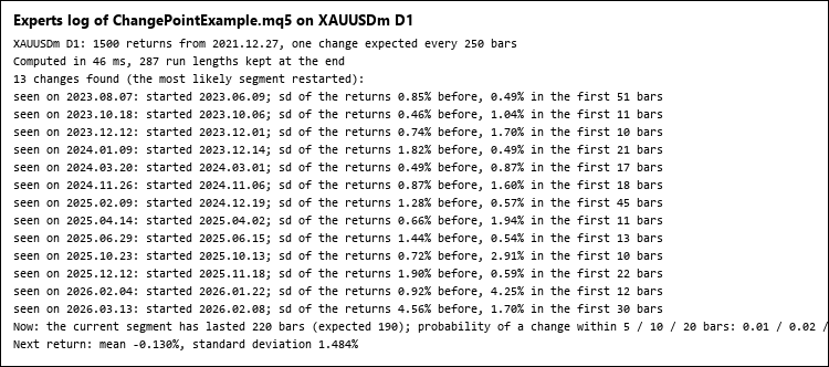 Output of ChangePointExample.mq5 Output of ChangePointExample.mq5