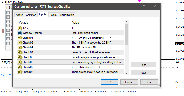 Strategy Checklist Settings