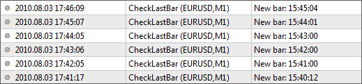 I messaggi di CheckLastBar Expert Advisor sulla visualizzazione di nuove barre sull'intervallo M1.
