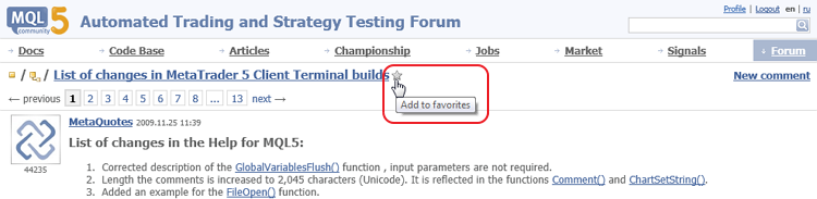 Fig.7. Adding Forum topic to Favorites