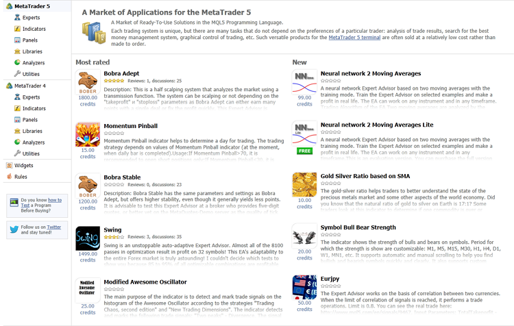Market - MQL5.community web sitesinde uygulama mağazası