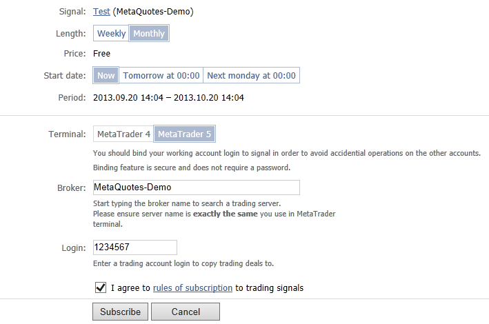 MQL5.communityウェブサイトでの定期購買確認