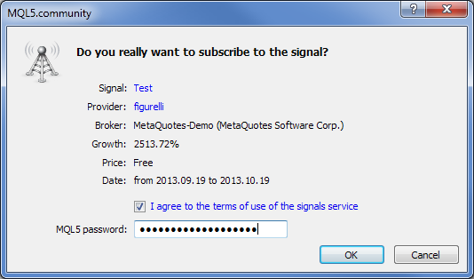 Confirming your subscription via client terminal