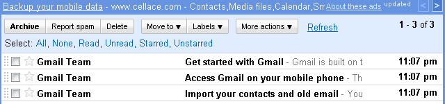 図３ gmail.comからのウェルカムメッセージ