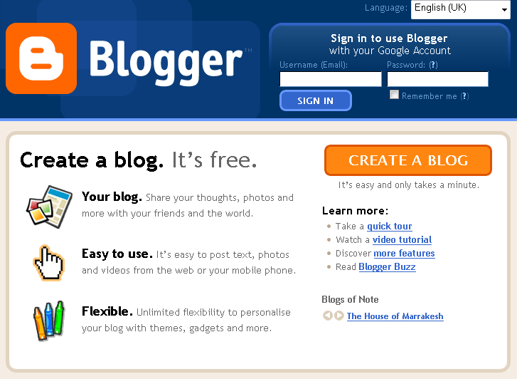 図１３Bloggerのウェルカム画面
