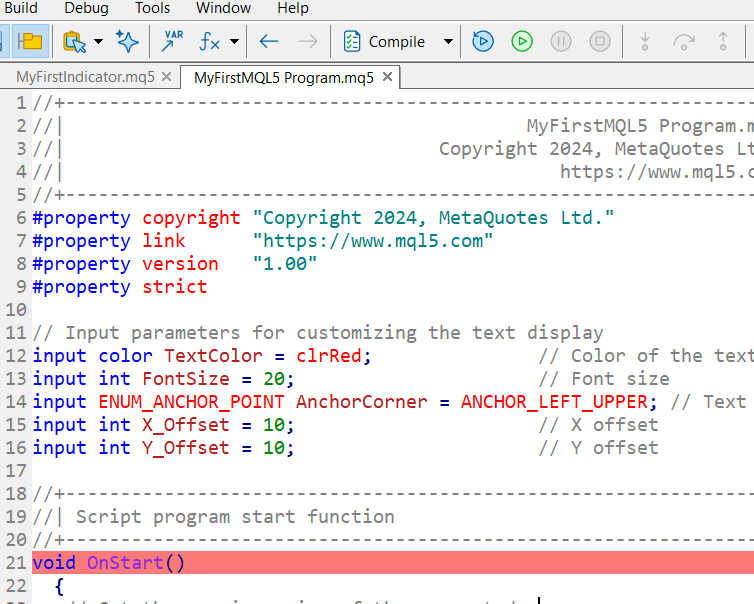 Compilación en MetaEditor