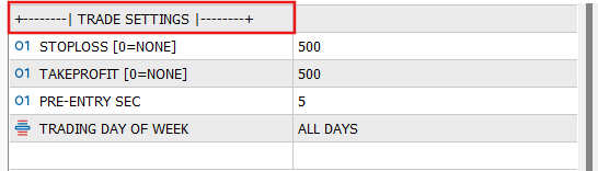 Входные параметры TRADE SETTINGS