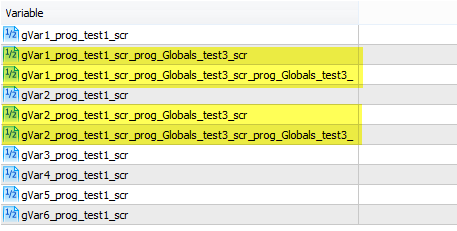 Fig.5. Nuevo listado de variables globales