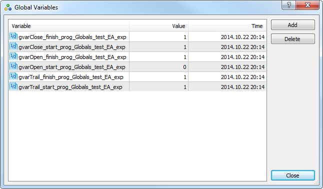 Fig.9. Variables globales para el asesor "Globals_test_EA"