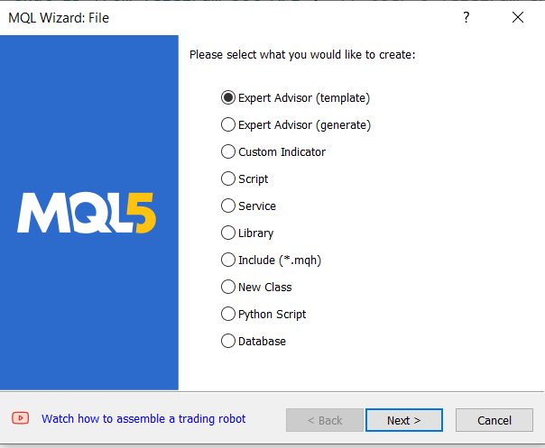 Crear un nuevo experto en MetaEditor