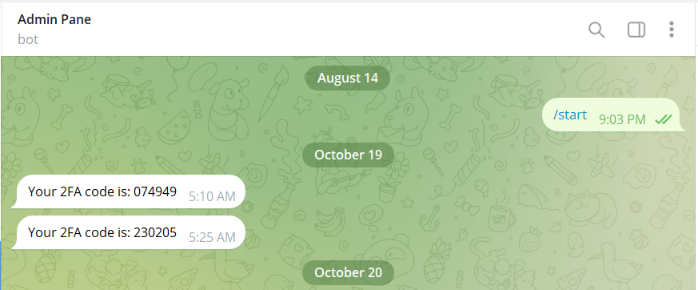 An einen Bot gesendete Telegram-Nachricht