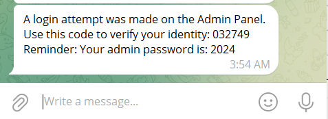 Telegram message sent for verification