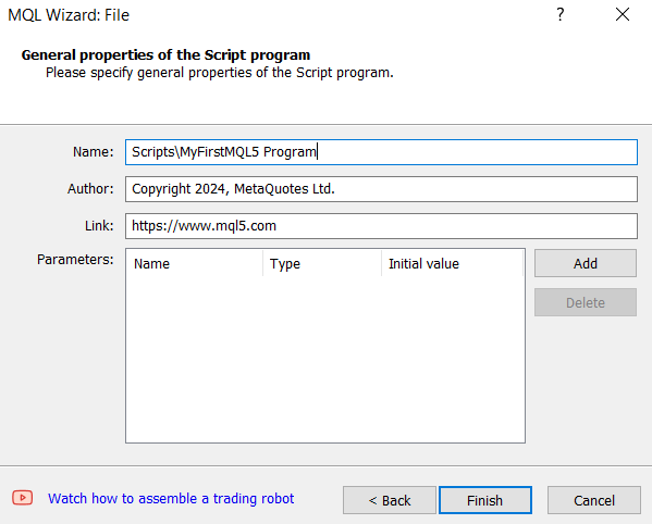 Defina o nome do Script