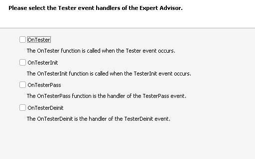 Funções de EA para funcionamento no testador
