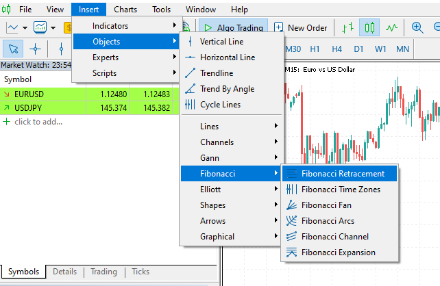 fibonacci retracement tool in MT5