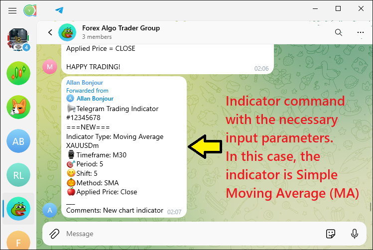 FORMATO DE COMANDO DEL INDICADOR EN TELEGRAM