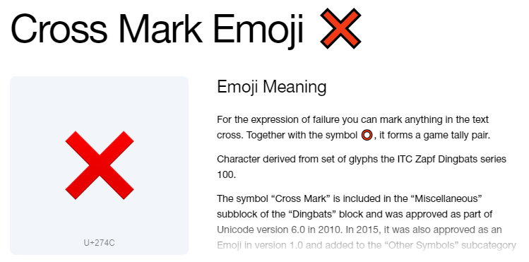 UNICODE DA MARCA DE CRUZ