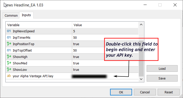 Input Settings (News Headline EA)