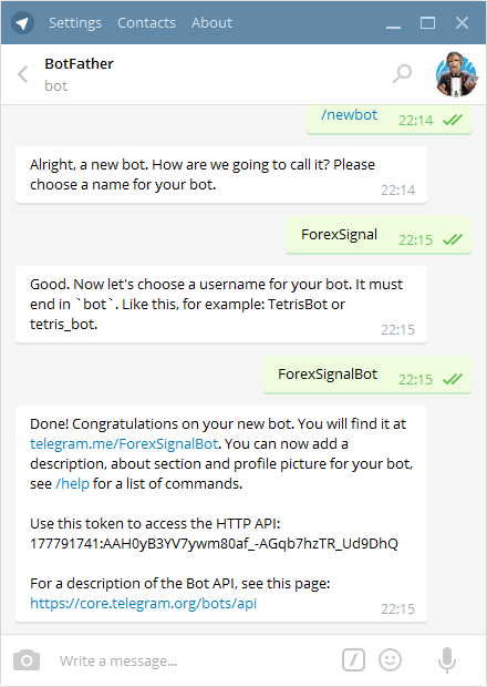 Registration of a new bot