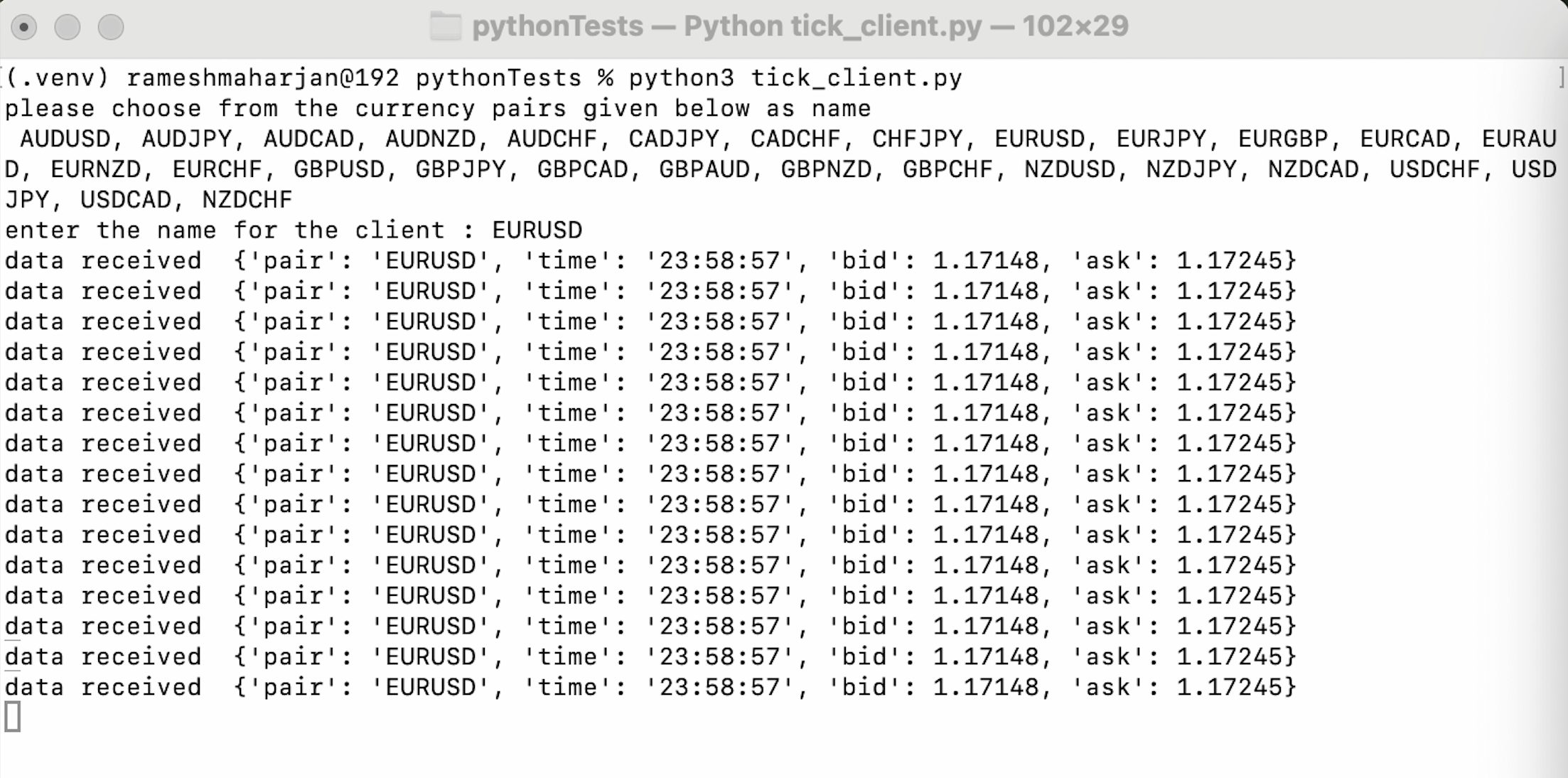 EURUSD client started