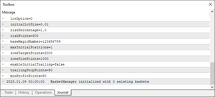 BASKETS INITIALIZATION