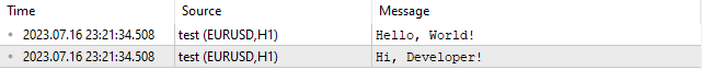 résultat des valeurs de la fonction sayhello