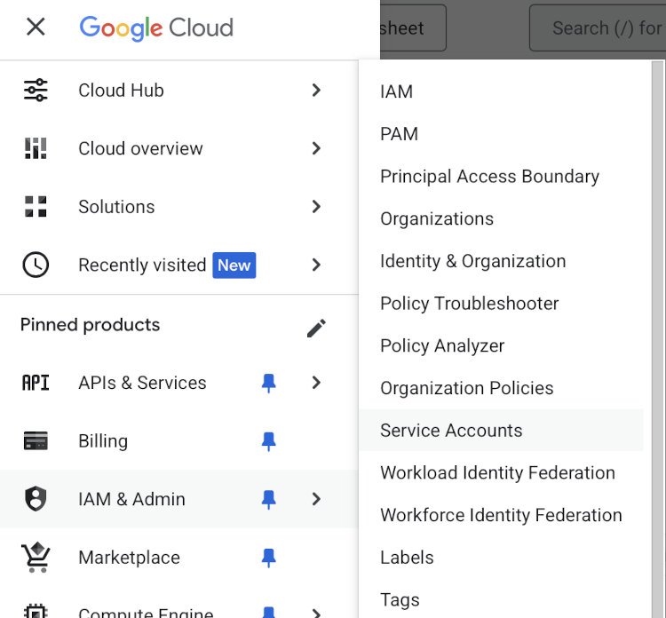 IAM & ADMIN service accounts