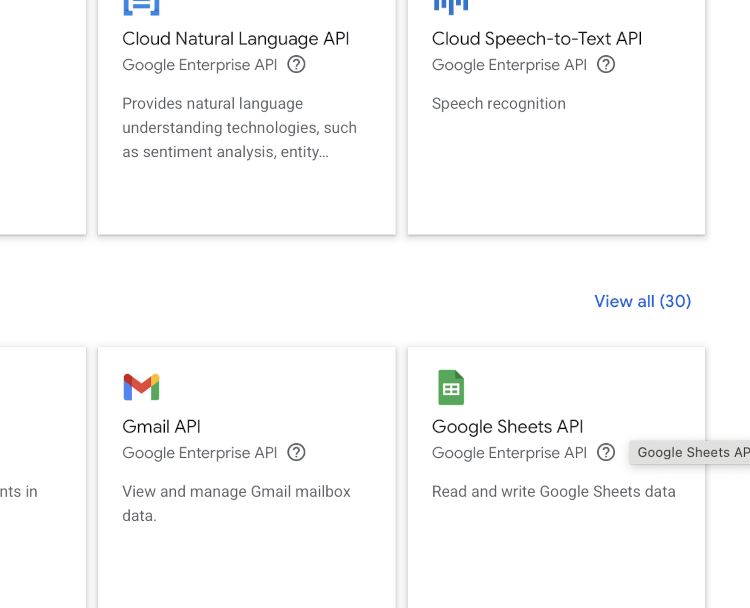 enable Google Sheets API choose page