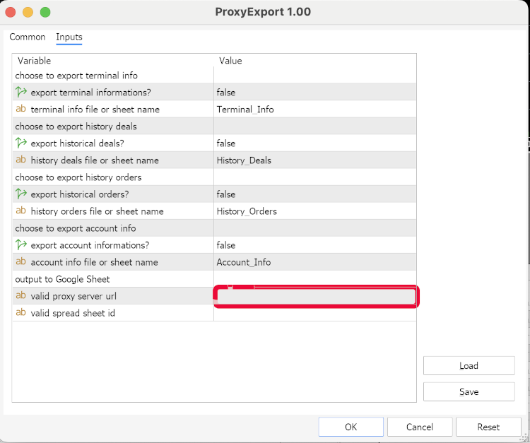 options choice while running script in MetaTrader