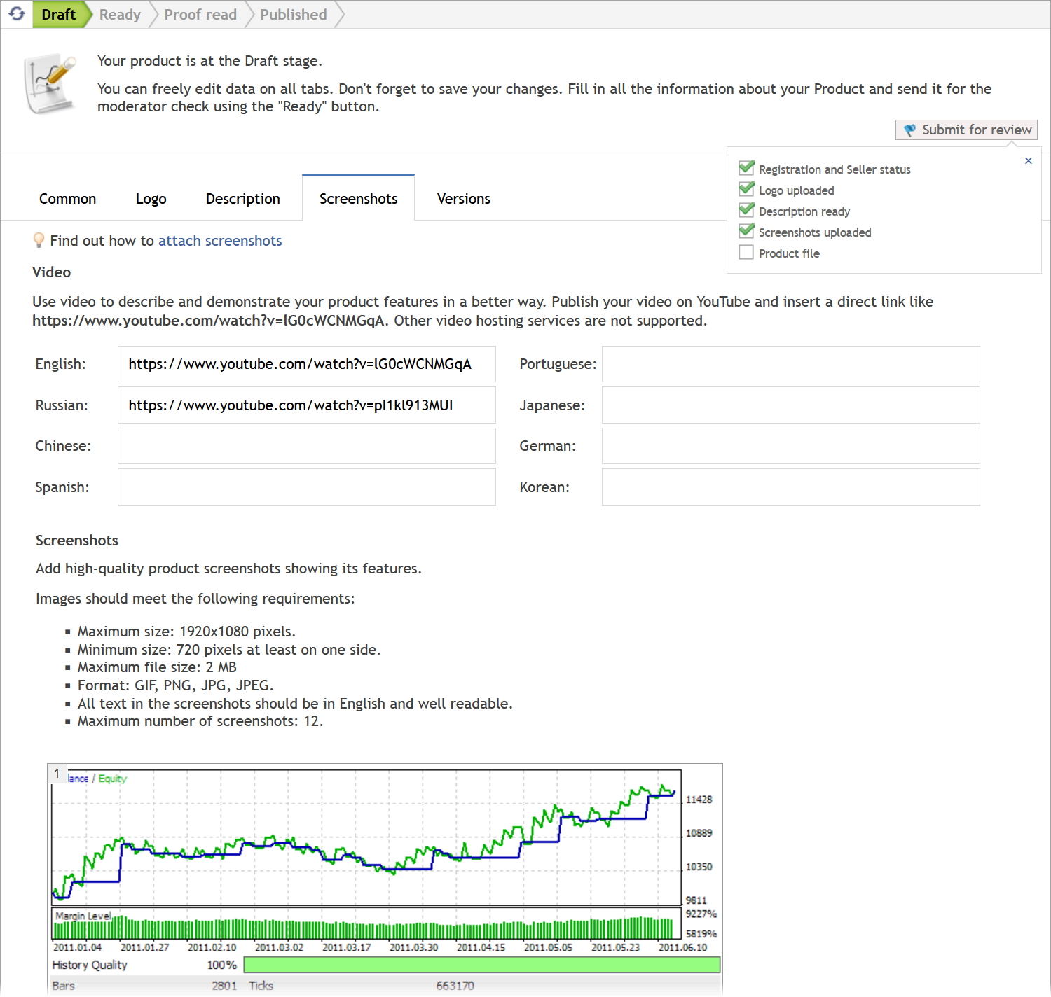 Demonstrieren Sie die Produktleistung mit Screenshots und Videos
