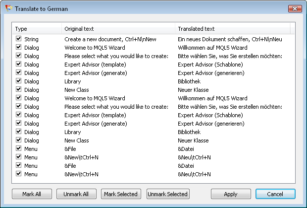 Dictionary contents