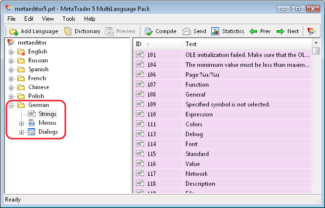 MetaEditor 翻译项目中的德语
