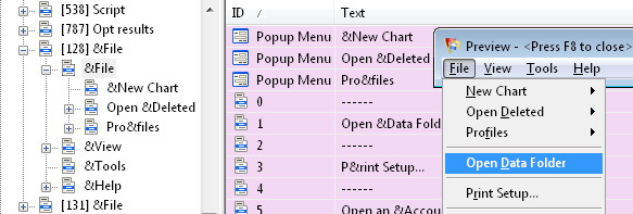 Translating a menu